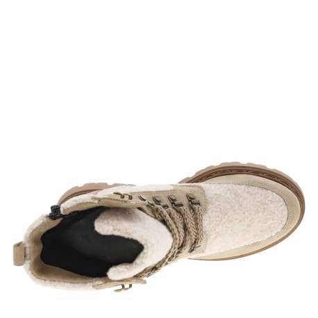 Bottines en cuir camel à semelle à talon décroché moyen et à lacets avec zip - Image 5