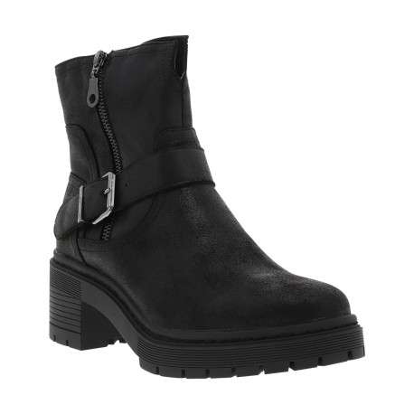 Boots noires à talon décroché moyen avec une boucle à ardillon et 2 zips