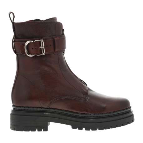 Bottines en cuir chocolat avec semelle à talon décroché bas et fermeture zippée - Image 2