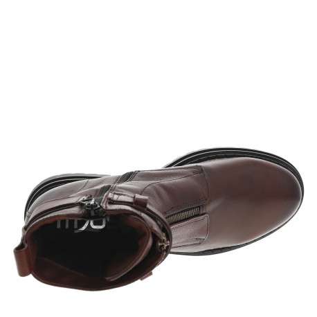 Bottines en cuir chocolat avec semelle à talon décroché bas et fermeture zippée - Image 5