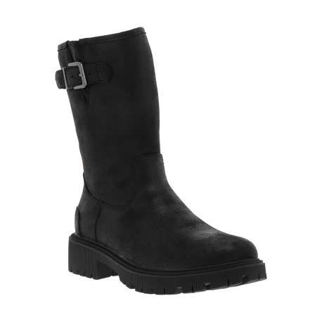 Bottes noires à talon décroché bas avec une boucle à ardillon et un zip