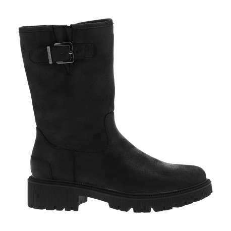Bottes noires à talon décroché bas avec une boucle à ardillon et un zip - Image 2