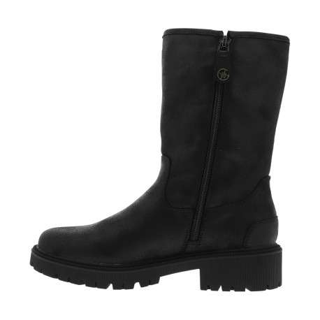 Bottes noires à talon décroché bas avec une boucle à ardillon et un zip - Image 3