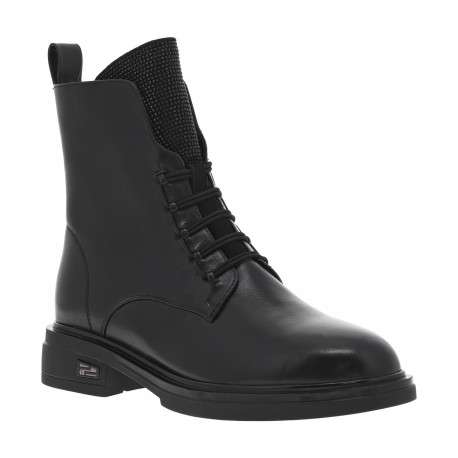 Bottines en cuir noires à talon décroché bas avec un zip et lacets élastiqués