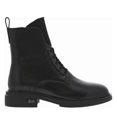 Bottines en cuir noires à talon décroché bas avec un zip et lacets élastiqués - Image 2