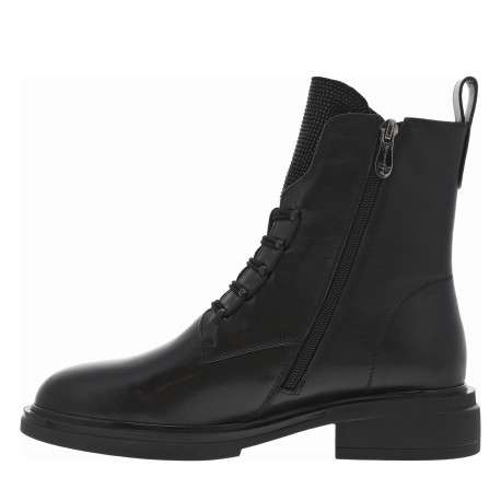 Bottines en cuir noires à talon décroché bas avec un zip et lacets élastiqués - Image 3