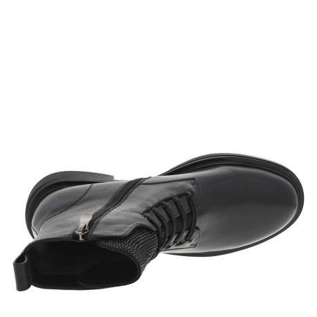 Bottines en cuir noires à talon décroché bas avec un zip et lacets élastiqués - Image 5