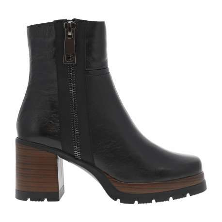 Boots en cuir noires à semelle effet bois à talon décroché haut et à zip latéral - Image 2