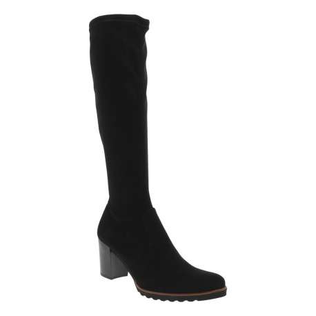 Bottes en textile effet velours doux noir à talon décroché haut avec un zip d'aisance arrivant mi-mollet