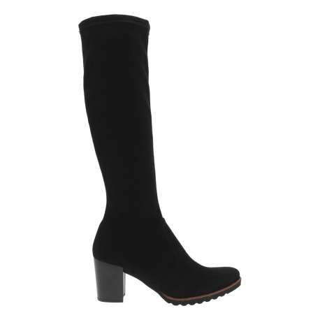Bottes en textile effet velours doux noir à talon décroché haut avec un zip d'aisance arrivant mi-mollet - Image 2