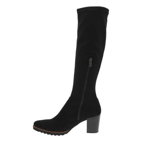 Bottes en textile effet velours doux noir à talon décroché haut avec un zip d'aisance arrivant mi-mollet - Image 3