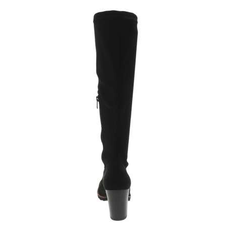 Bottes en textile effet velours doux noir à talon décroché haut avec un zip d'aisance arrivant mi-mollet - Image 4