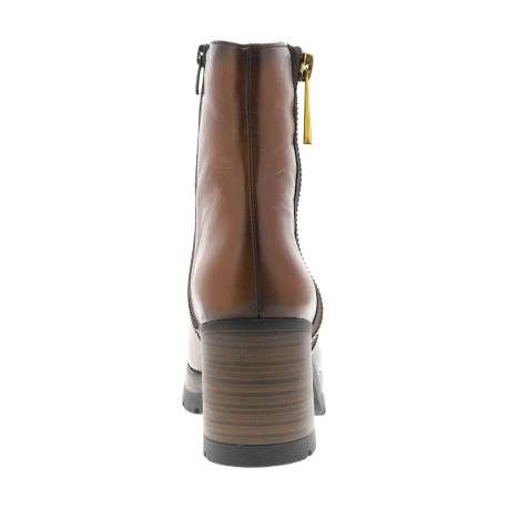 Bottines en cuir cognac avec semelle à talon décroché haut et glissière - Image 4