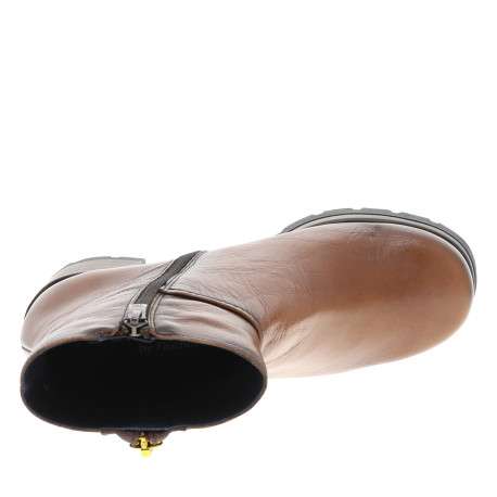 Bottines en cuir cognac avec semelle à talon décroché haut et glissière - Image 5