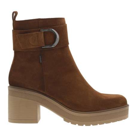 Boots en cuir marron à talon décroché moyen avec un zip sur le côté - Image 2