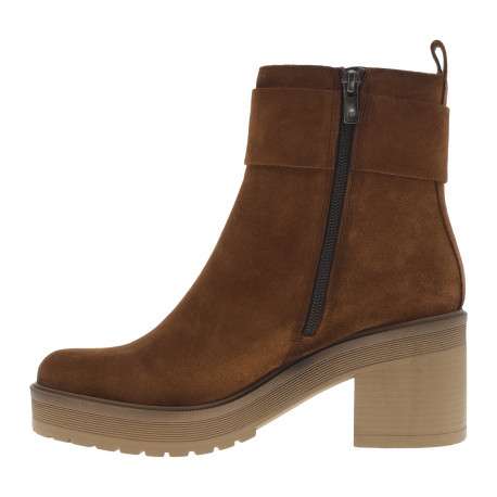 Boots en cuir marron à talon décroché moyen avec un zip sur le côté - Image 3