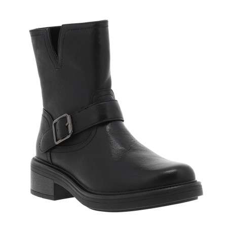 Boots noires à talon décroché bas et à zip avec boucle décorative