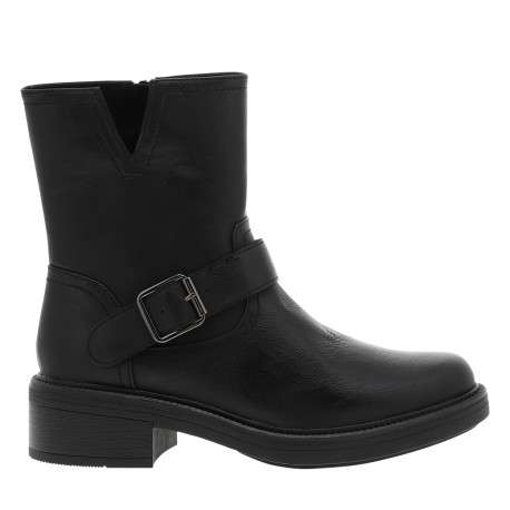 Boots noires à talon décroché bas et à zip avec boucle décorative - Image 2