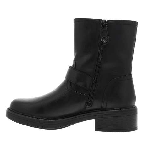 Boots noires à talon décroché bas et à zip avec boucle décorative - Image 3