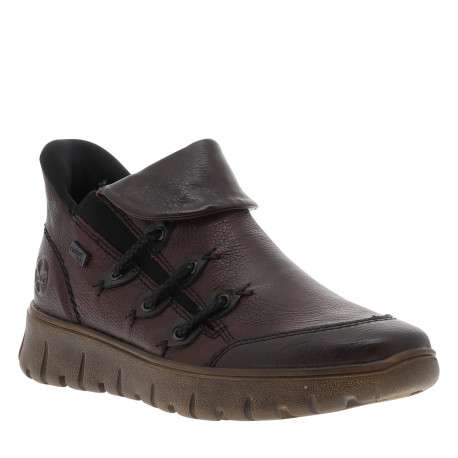 Boots en cuir violettes à talon compensé bas avec un zip et petit soufflet