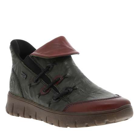 Boots en cuir kaki à talon compensé bas avec un zip et soufflet élastiqué
