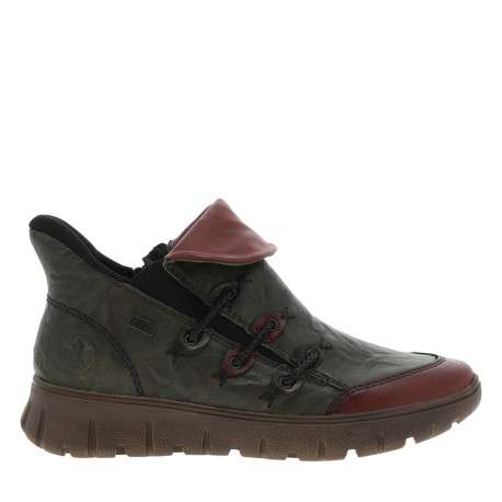 Boots en cuir kaki à talon compensé bas avec un zip et soufflet élastiqué - Image 2