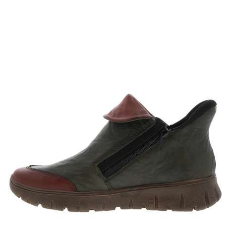 Boots en cuir kaki à talon compensé bas avec un zip et soufflet élastiqué - Image 3