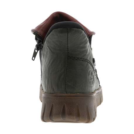 Boots en cuir kaki à talon compensé bas avec un zip et soufflet élastiqué - Image 4