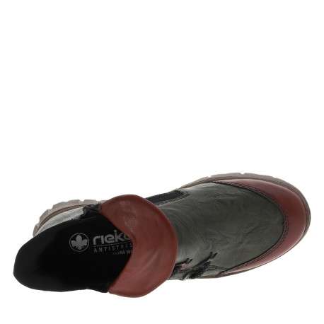 Boots en cuir kaki à talon compensé bas avec un zip et soufflet élastiqué - Image 5