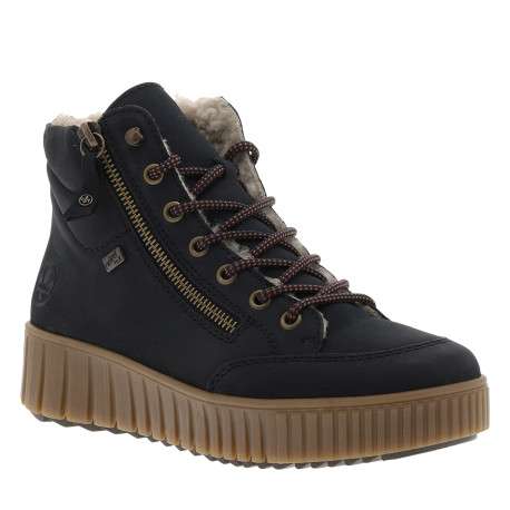 Bottines bleu marine à talon compensé bas avec un zip et des lacets ronds