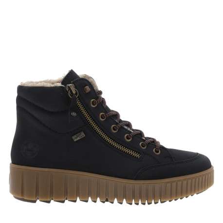Bottines bleu marine à talon compensé bas avec un zip et des lacets ronds - Image 2