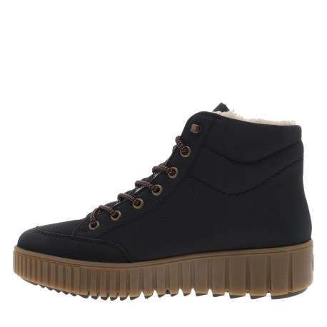 Bottines bleu marine à talon compensé bas avec un zip et des lacets ronds - Image 3