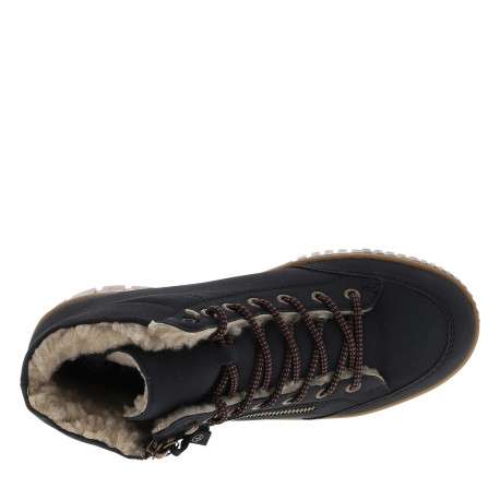 Bottines bleu marine à talon compensé bas avec un zip et des lacets ronds - Image 5