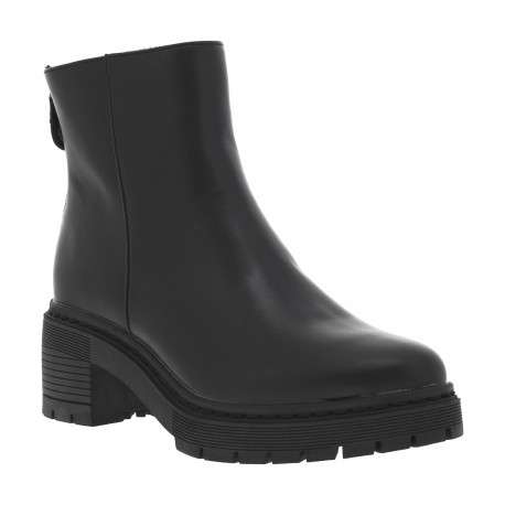 Boots noires à talon décroché moyen avec un zip sur l'arrière et logo