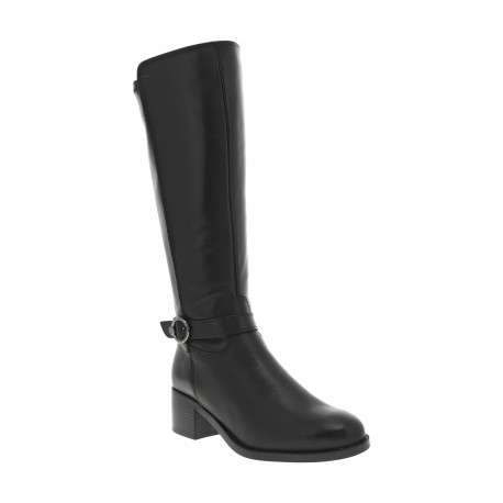 Bottes en cuir noires à talon décroché bas avec un zip côté interne
