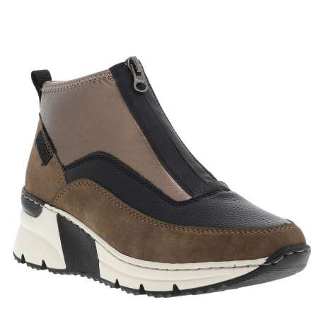 Boots brunes à talon semi-compensée avec un zip sur le devant