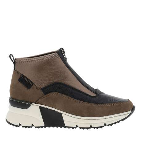 Boots brunes à talon semi-compensée avec un zip sur le devant - Image 2