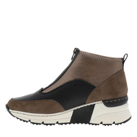 Boots brunes à talon semi-compensée avec un zip sur le devant - Image 3