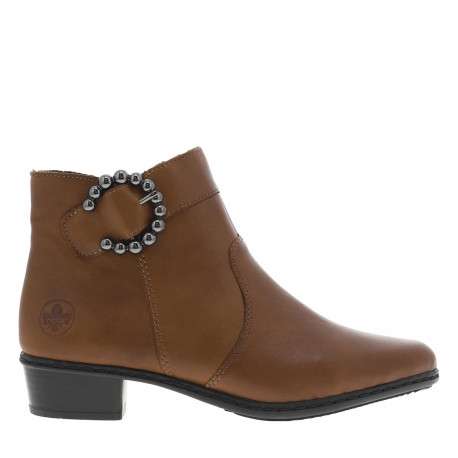 Boots en cuir cognac à talon décroché bas avec sangle décorative - Image 2