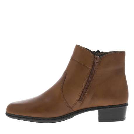 Boots en cuir cognac à talon décroché bas avec sangle décorative - Image 3