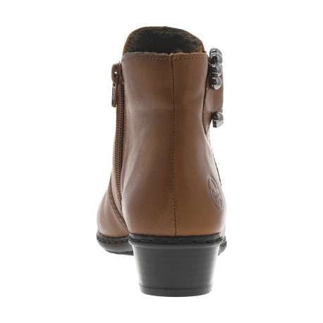 Boots en cuir cognac à talon décroché bas avec sangle décorative - Image 4