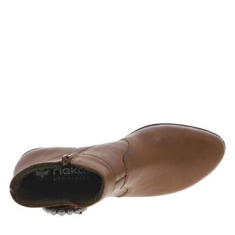 Boots en cuir cognac à talon décroché bas avec sangle décorative - Image 5