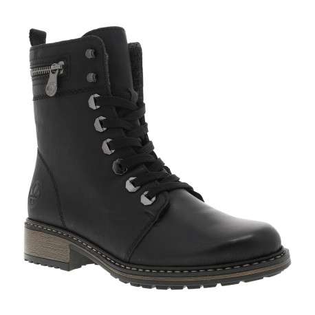 Bottines noires à talon décroché bas avec des lacets et un zip latéral
