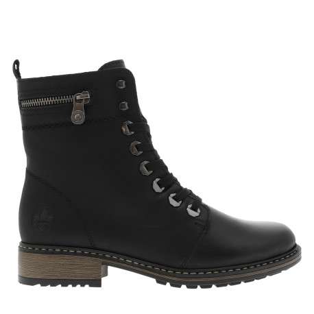 Bottines noires à talon décroché bas avec des lacets et un zip latéral - Image 2