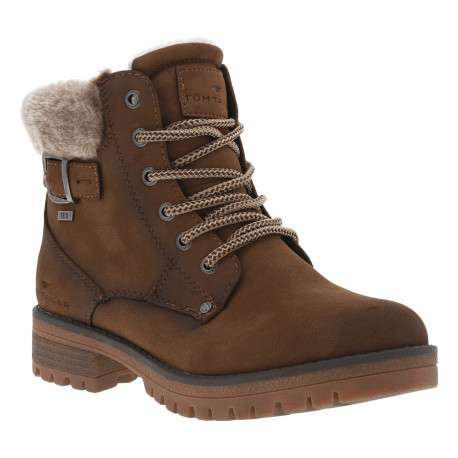 Bottines marron patiné, fourrées, à talon décroché bas et à lacets et zip latéral