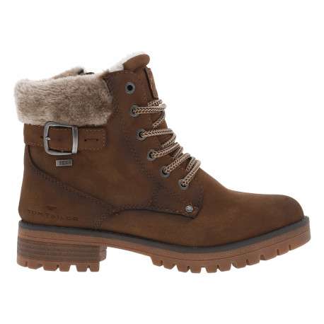 Bottines marron patiné, fourrées, à talon décroché bas et à lacets et zip latéral - Image 2
