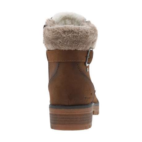 Bottines marron patiné, fourrées, à talon décroché bas et à lacets et zip latéral - Image 4