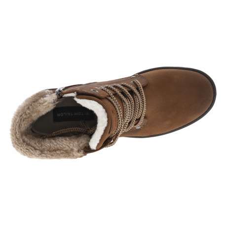 Bottines marron patiné, fourrées, à talon décroché bas et à lacets et zip latéral - Image 5