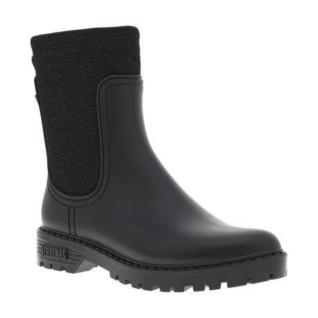 Boots noires à talon décroché bas et à soufflets élastiqués noirs brillants