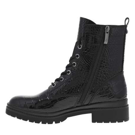 Bottines noires imitation crocodile vernies à talon décroché bas à lacets et zip - Image 3